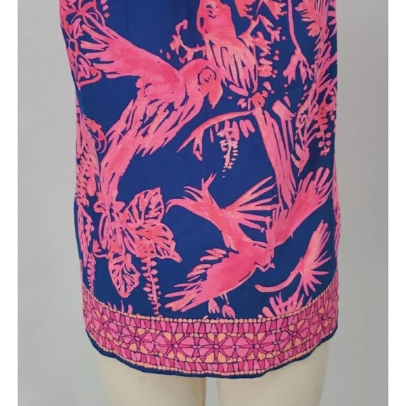 Lilly Pulitzer Silk Fushia Navy Bird Print Sleeveless Blouse High Low XS Preppy - Picture 7 of 12